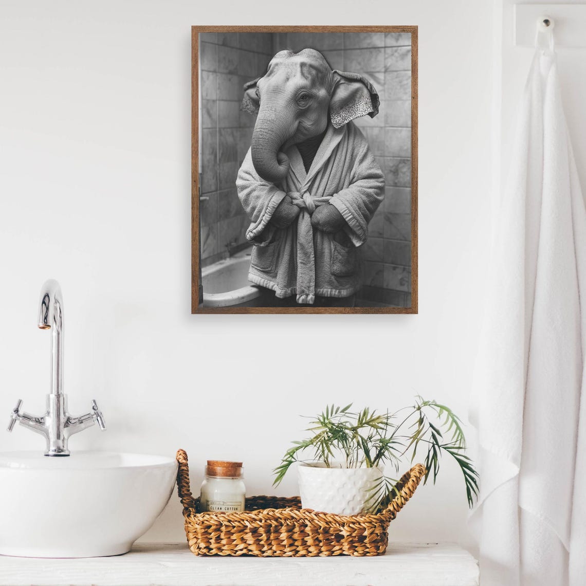 Elephant In A Bathrobe Monochrome Vintage Bathroom Humor Poster - Image 2