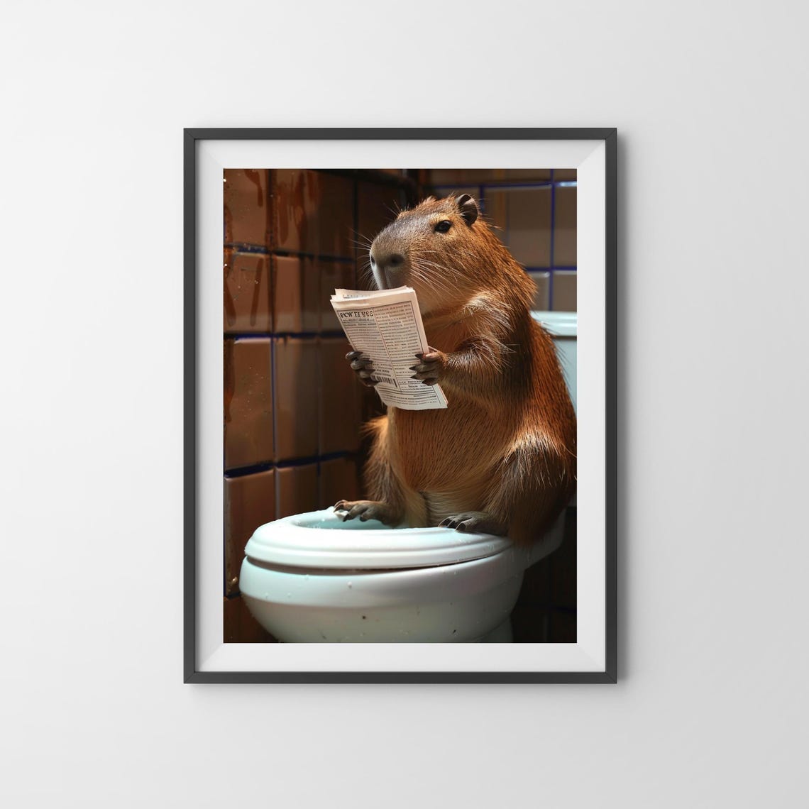 Capybara on the Toilet Reading Newspaper Funny Bathroom Poster - Image 3