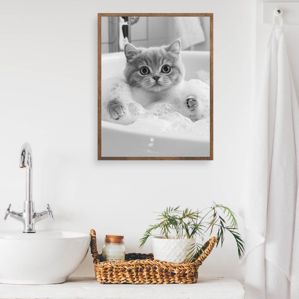 Grey Kitten Taking a Bubble Bath Black and White Cute Kitten Poster - Image 2