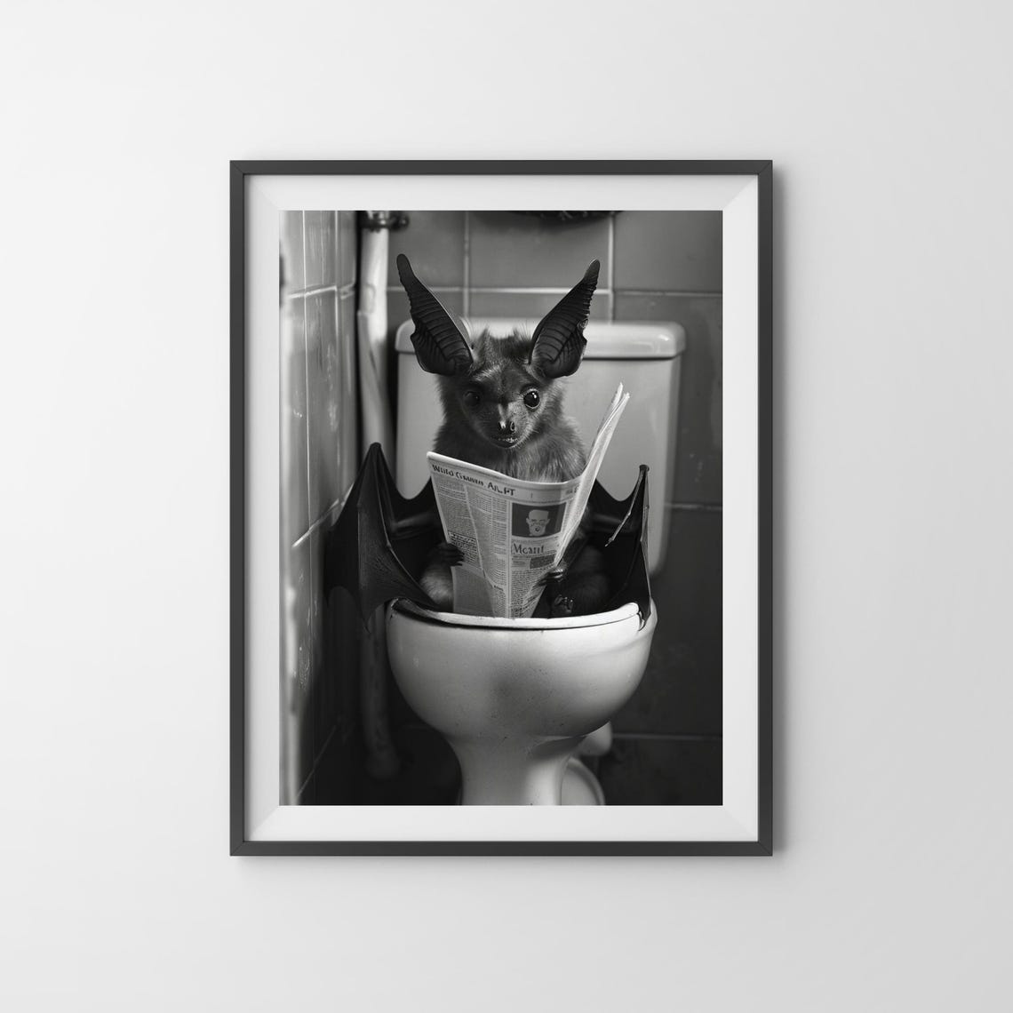 Funny Bat Sitting on Toilet Reading Newspaper Bathroom Poster - Image 3