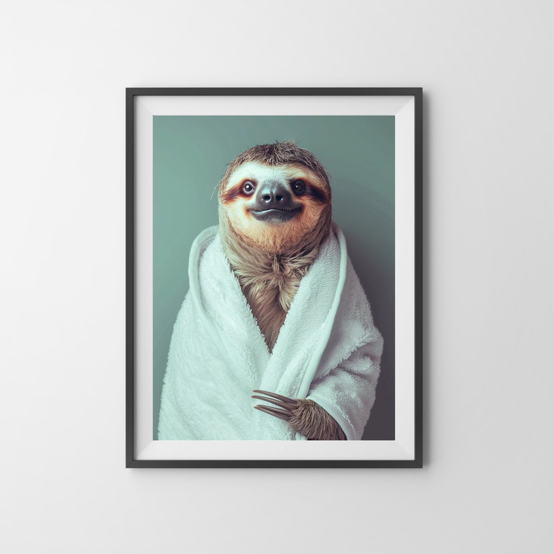 Smiling Sloth Wrapped In A White Bathrobe Quirky Bathroom Poster - Image 3
