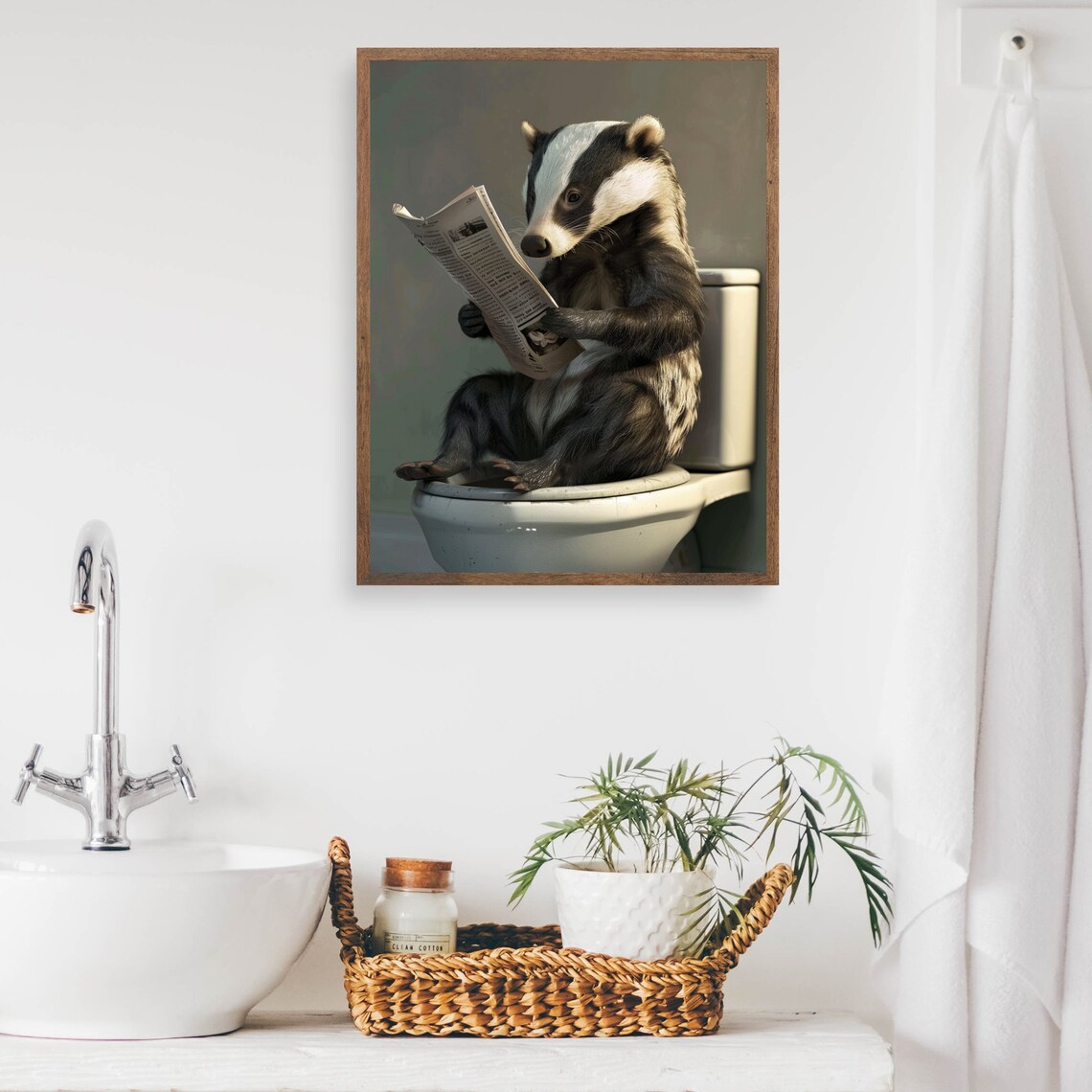 Badger Reading Newspaper On Toilet Funny Bathroom Poster Art - Image 2