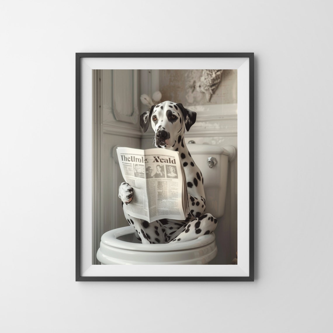 Dalmatian Reading Newspaper On Toilet Funny Dog Bathroom Poster Art - Image 3