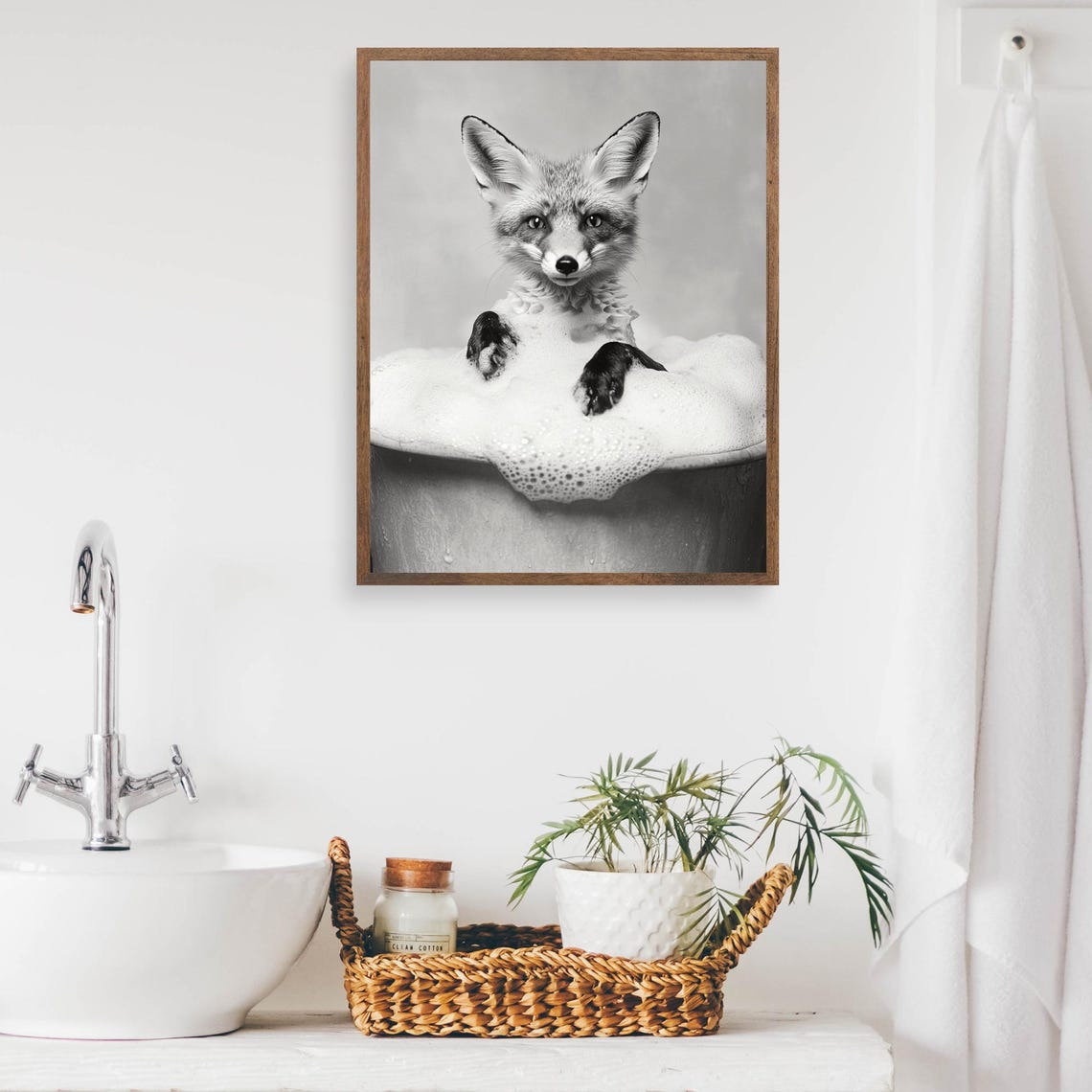 Fox Relaxing in a Bubble Bath in Black and White Funny Poster - Image 2