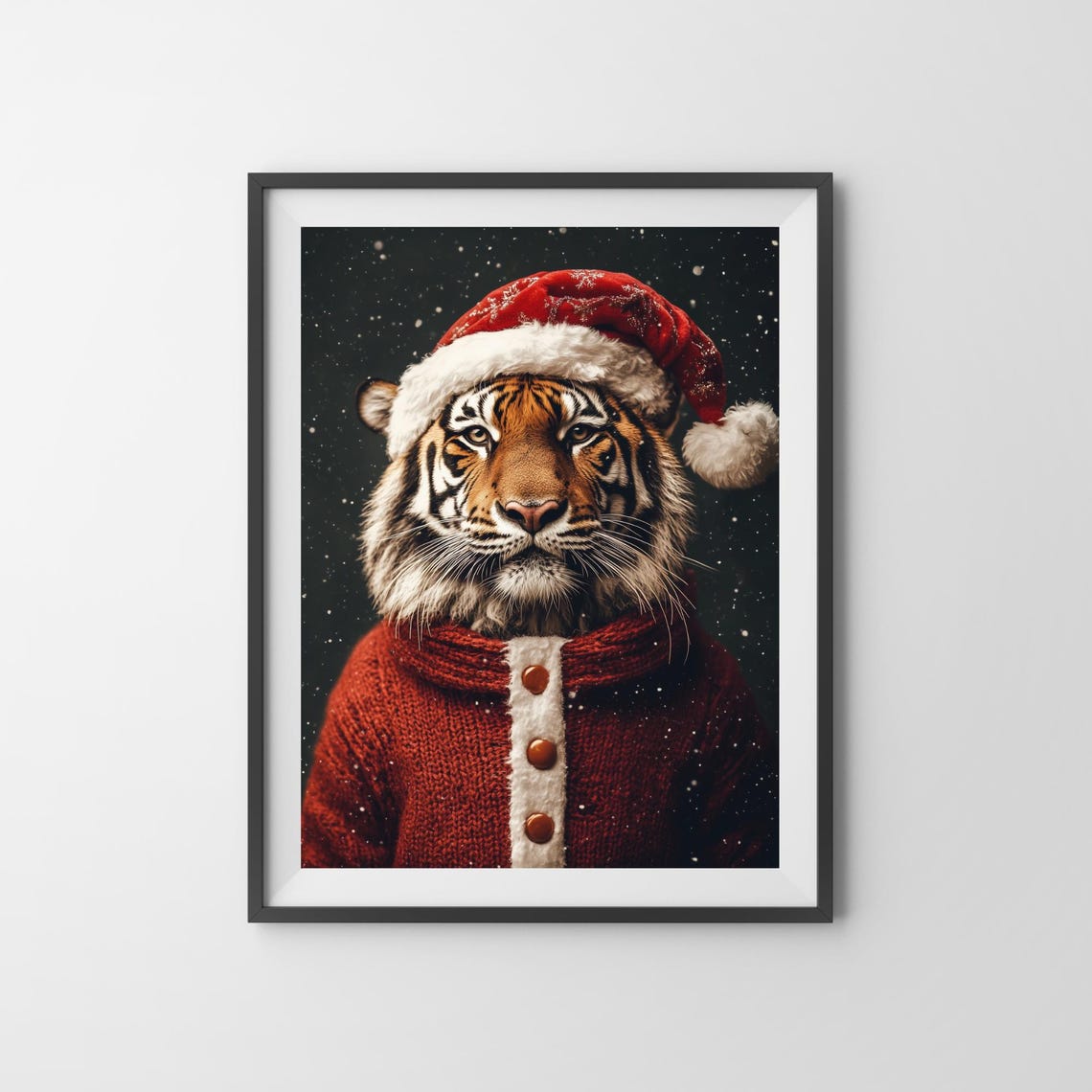 Tiger Wearing Santa Hat And Red Knit Sweater Christmas Poster - Image 3