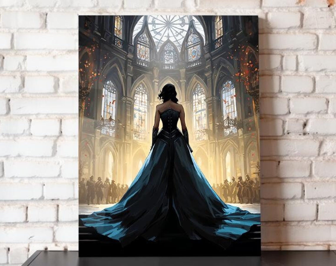 Woman Dark Gown Gothic Cathedral Stained Glass Fantasy Ballroom Poster