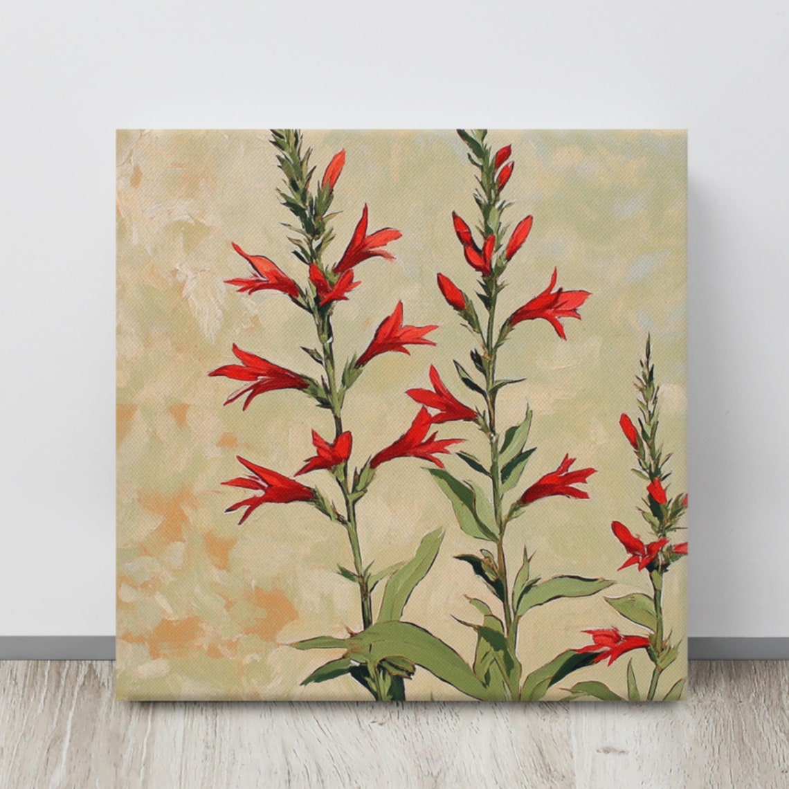 Cardinal Flower Wall Art Painting Print Nature Wall Art Plant Painting Print Garden Wall Art Lobelia Cardinalis Art Print