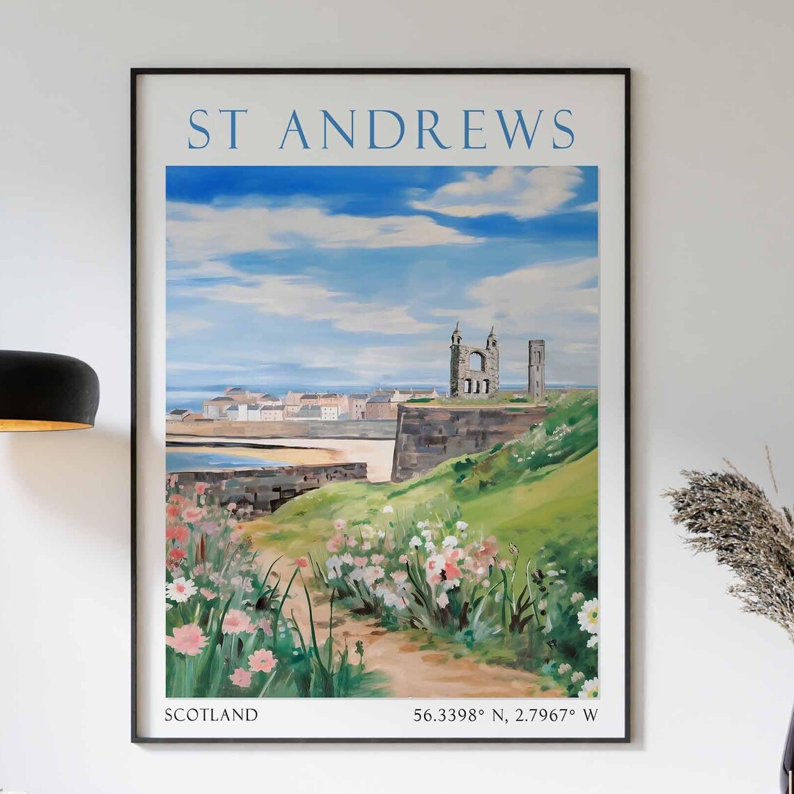 St Andrews Poster St Andrews Travel Print Scotland Travel Poster Scottish Decor St Andrews Coastal Print St Andrews Travel Poster