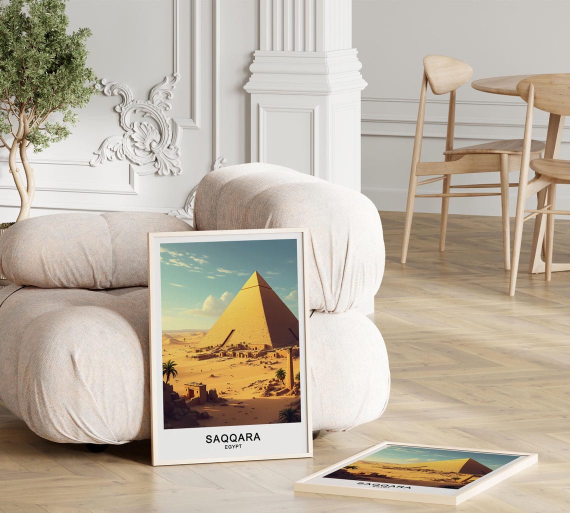 Saqqara Egypt Ancient Desert Pyramid Golden Sun Landscape Poster - Image 3