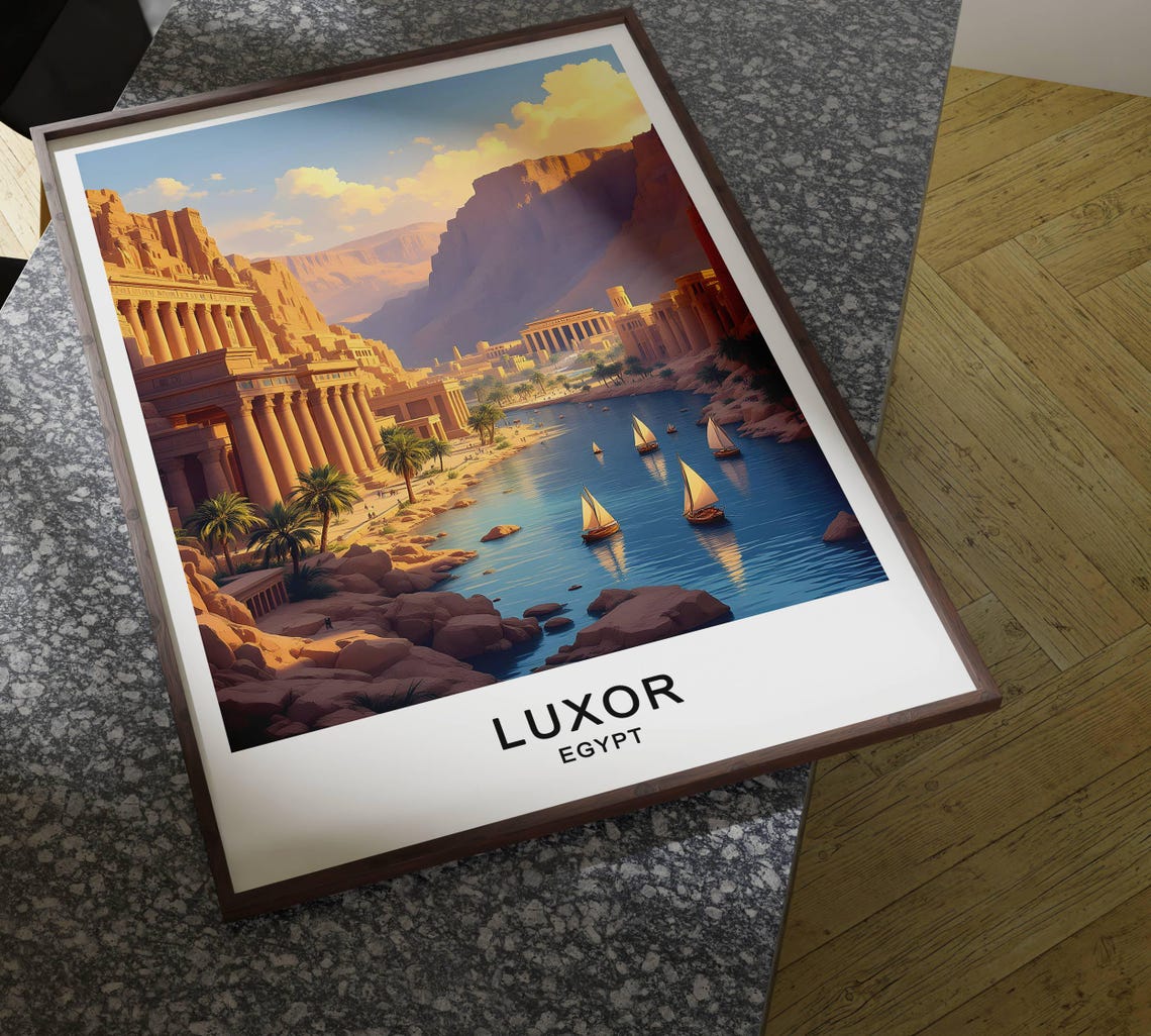 Luxor Egypt Travel Poster Temples Nile River And Ancient Ruins Wall Art Gift Poster - Image 4