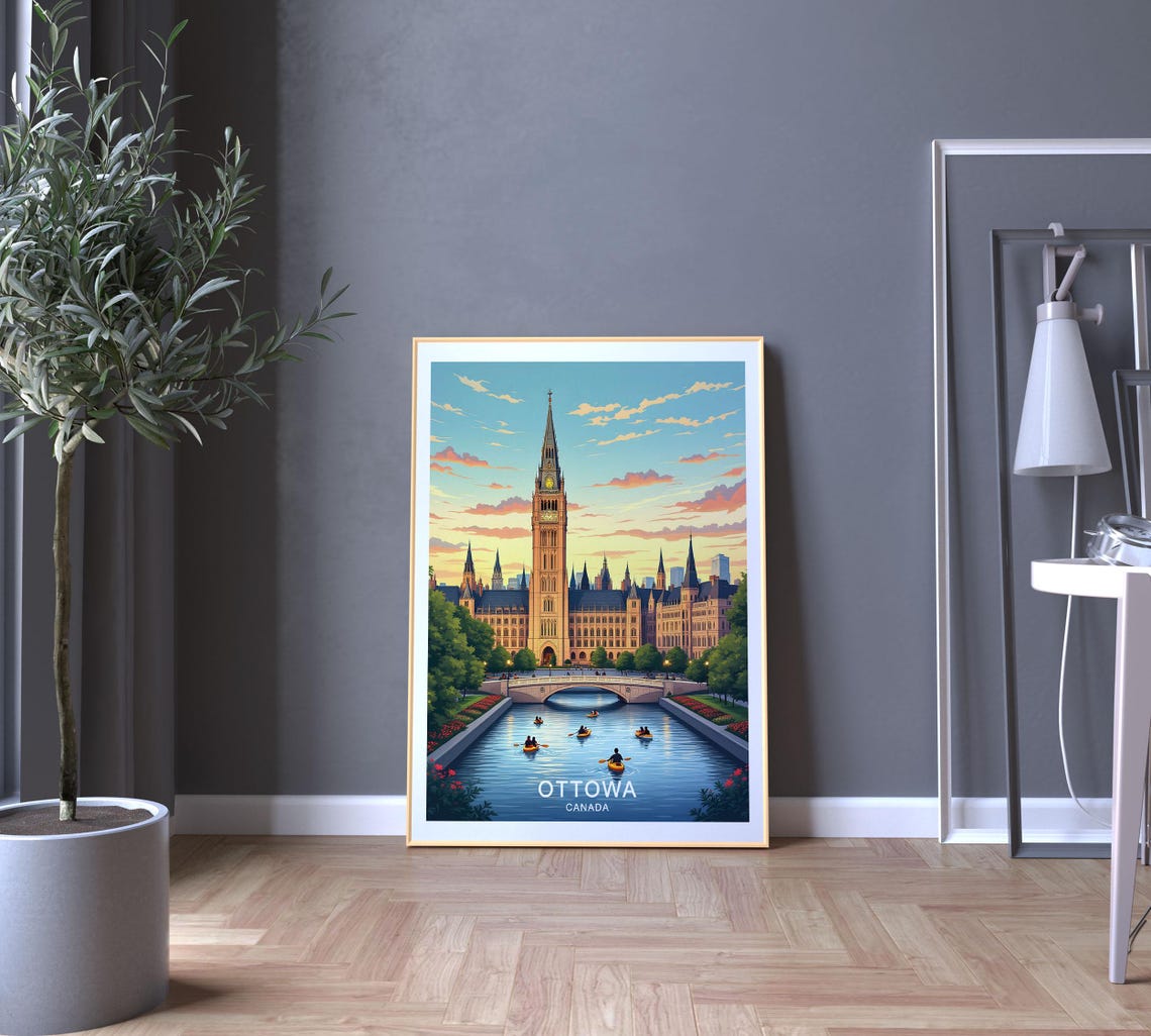 Ottawa Canada Parliament Hill Gothic River Kayaks Sunset Poster - Image 5