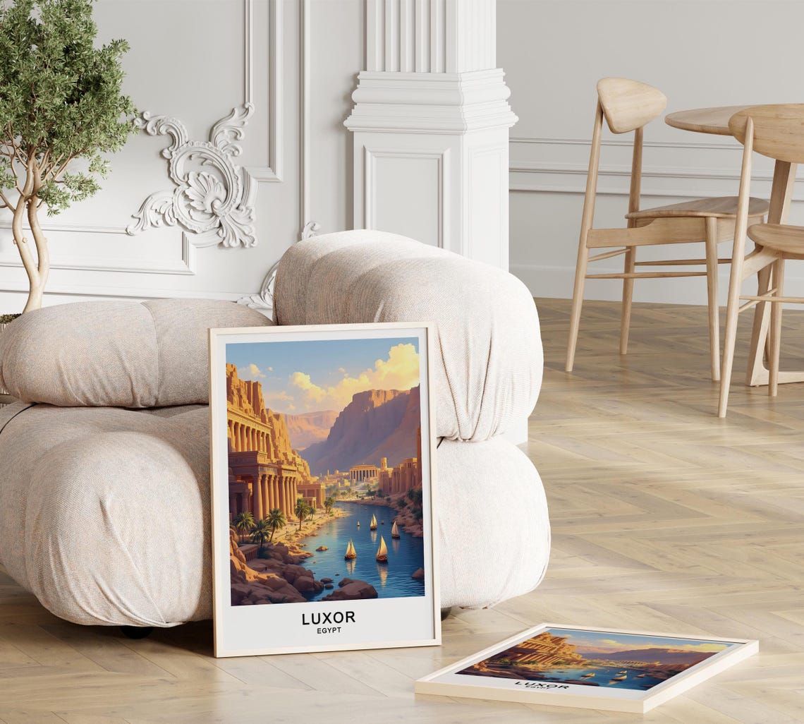 Luxor Egypt Travel Poster Temples Nile River And Ancient Ruins Wall Art Gift Poster - Image 3