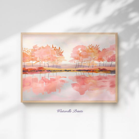 Autumn Lake Forest Landscape Art Print, Cozy
