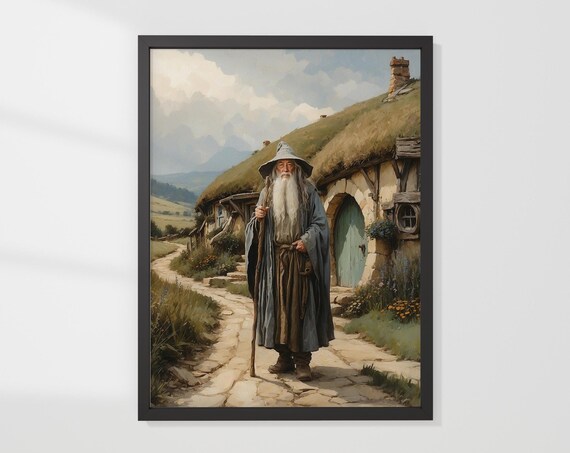 Gandalf the Grey Wizard Shire Hobbit Hole Oil Painting Poster