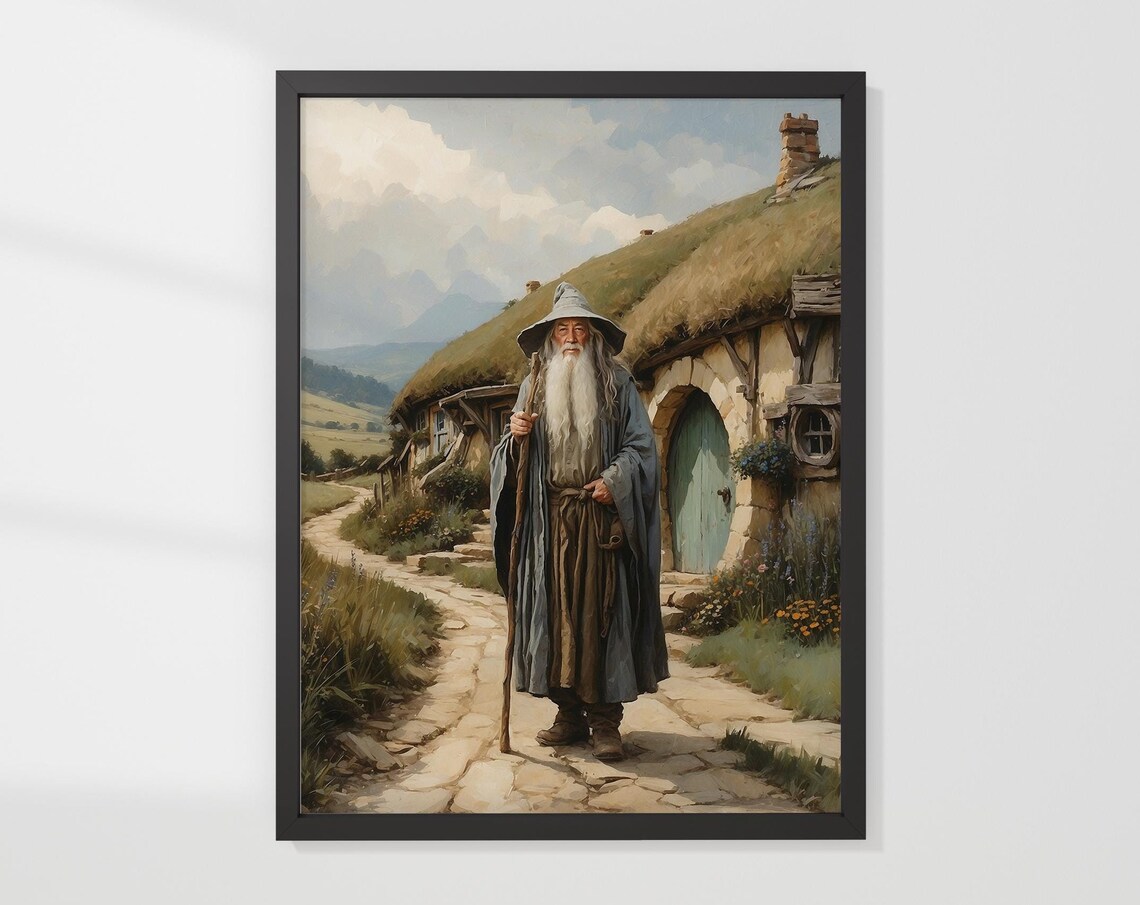 Gandalf the Grey Wizard Shire Hobbit Hole Oil Painting Poster