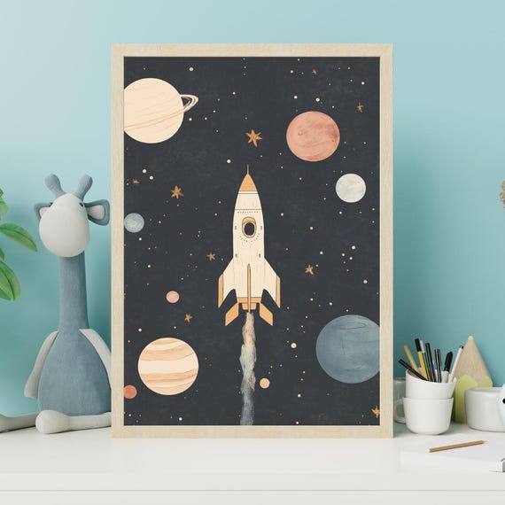 Celestial Night Sky Wall Art Moon Stars Print Dreamy Cosmic Gold Lunar Clouds Decor Kids Room Nursery