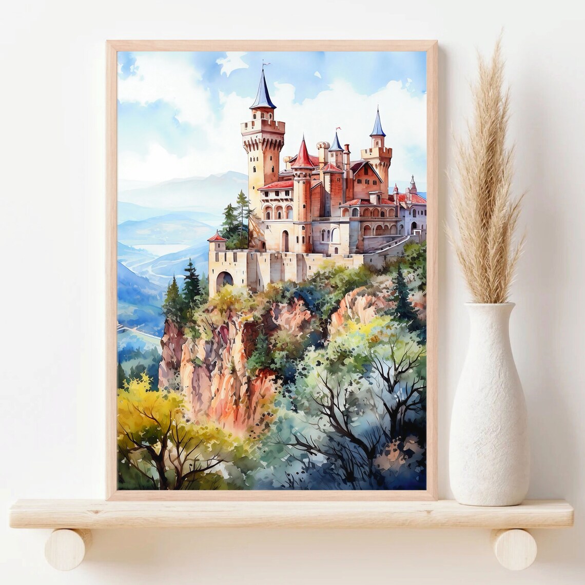 San Marino Hilltop Castle Fortress Watercolor on Rocky Cliff Poster - Image 2