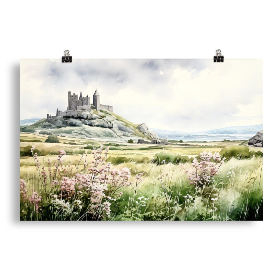 Rock of Cashel Castle Tipperary Ireland Countryside Watercolor Poster - Image 4