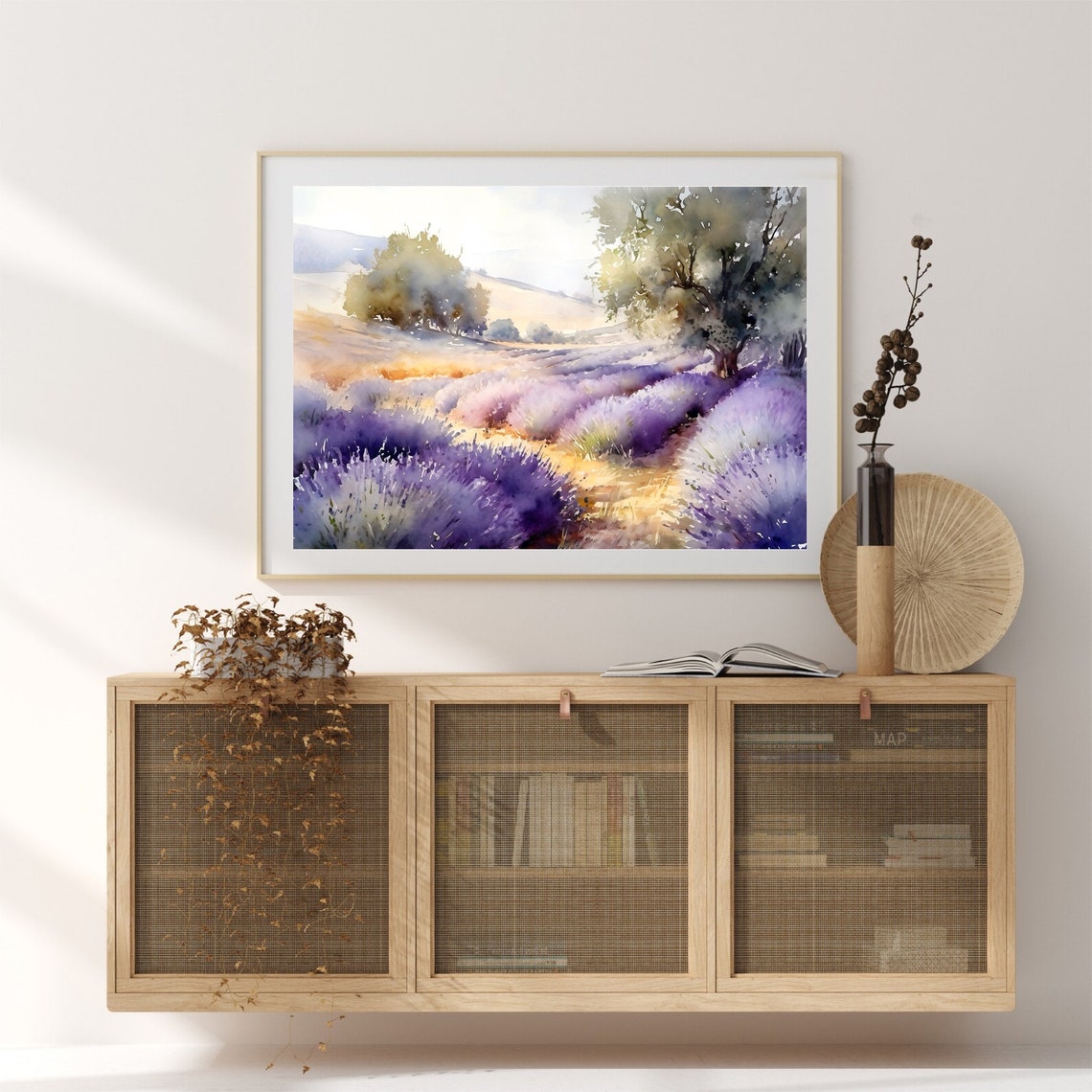 Provence Lavender Field at Sunrise Watercolor Landscape Poster - Image 2