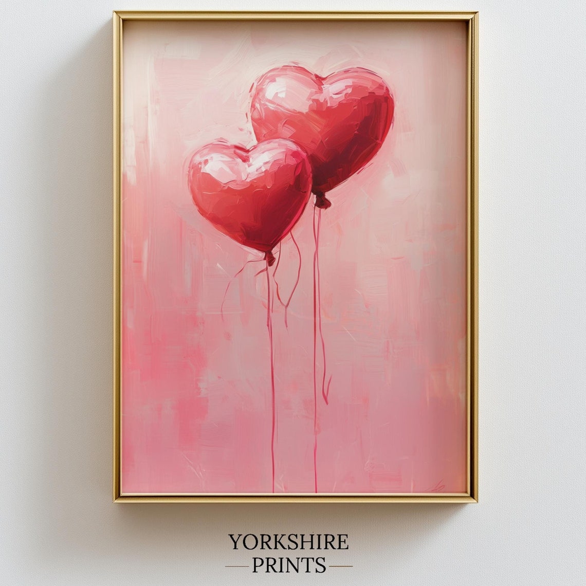 Red Heart Balloons Pink Background Romantic Valentine Love Art Poster