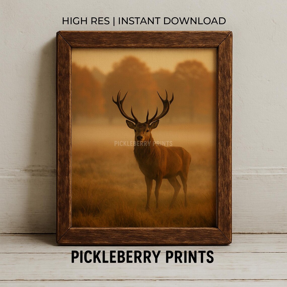 Majestic Stag Deer With Antlers In Golden Autumn Fog Art Poster