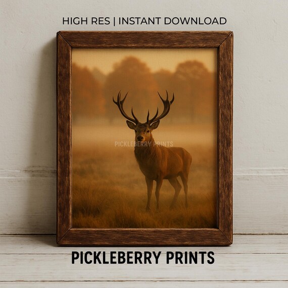 Majestic Stag Deer With Antlers In Golden Autumn Fog Art Poster