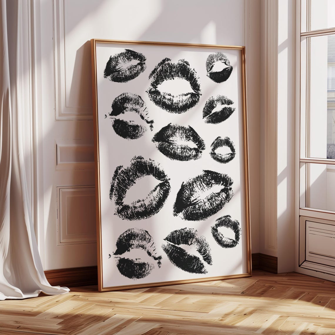 Trendy Lipstick Kisses Print Y2k Wall Art Black Mouth Kisses Poster French Kiss Print Preppy Wall Print Retro Kiss Poster Lipstick Wall Art - Image 2