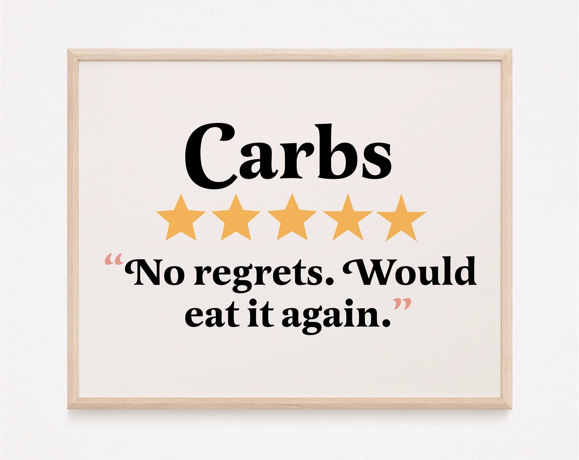 Funny Carbs Kitchen Print Boho Wall Art Dining Room Rating Would Eat Here Again Poster Unique