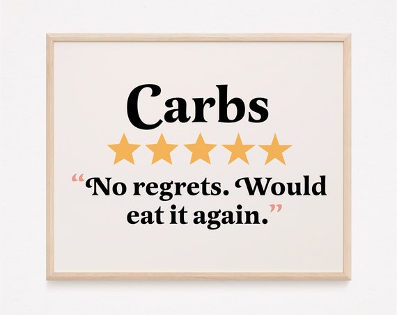 Funny Carbs Kitchen Print Boho Wall Art Dining Room Rating Would Eat Here Again Poster Unique