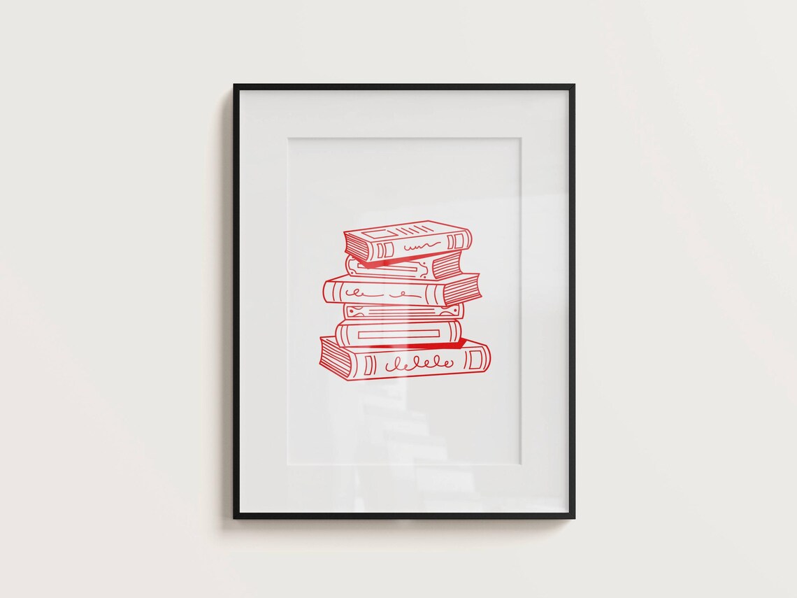Book Stack Reading Poster, Book Lover Decor - Image 4
