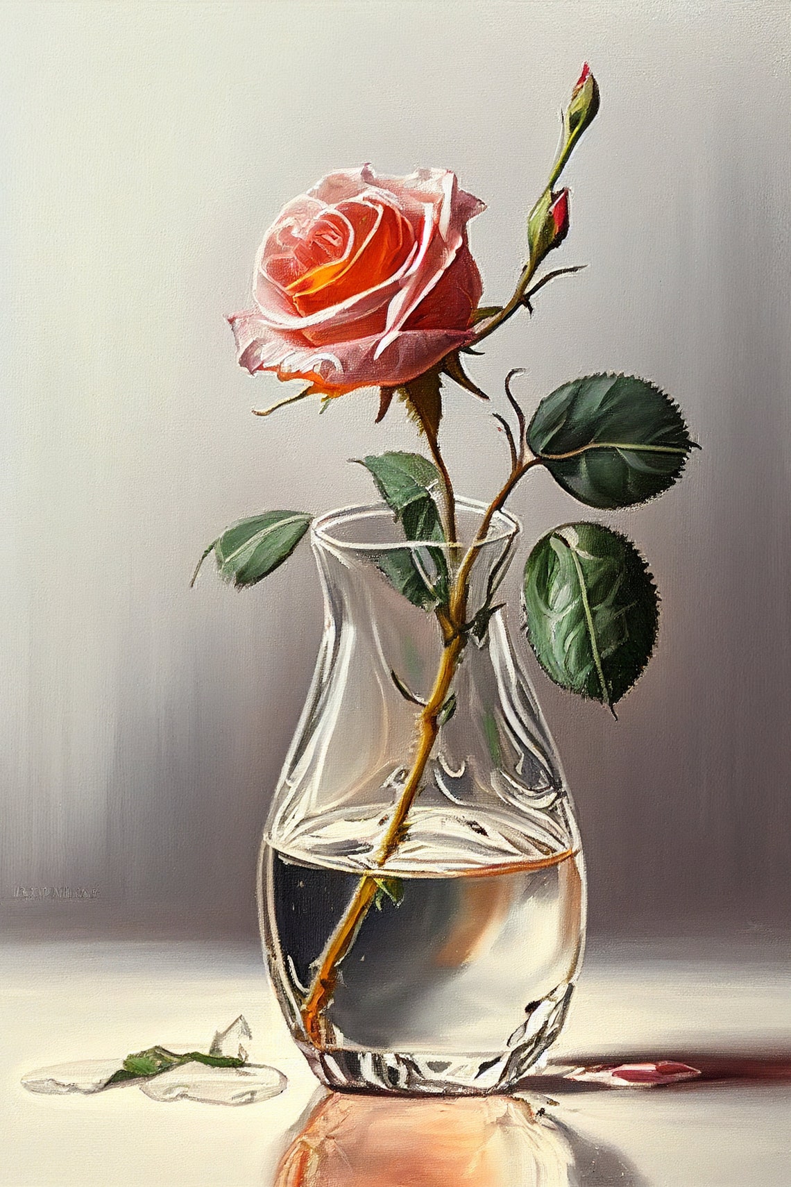 Pink Rose in Glass Vase Classic Still Life Floral Art Poster - Image 2