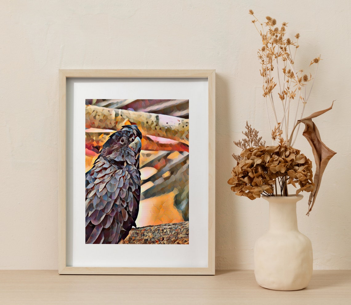 Black Cockatoo Close-Up Portrait Geometric Low Poly Bird Art Poster - Image 3