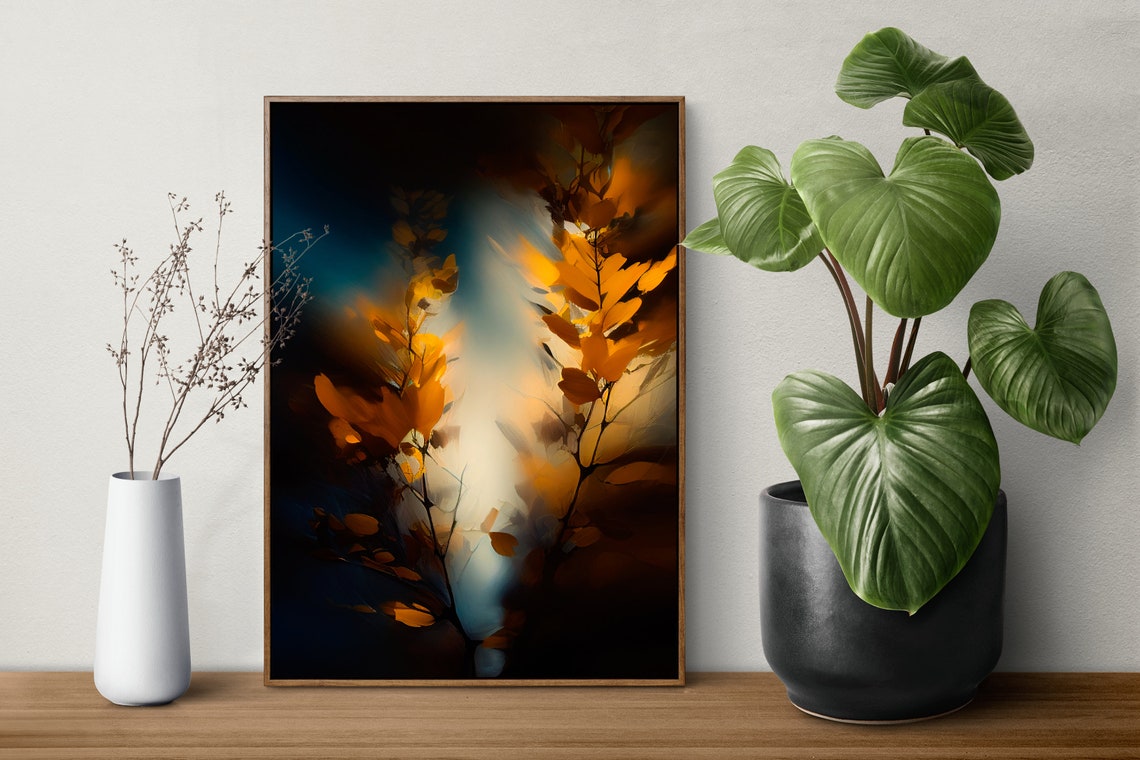 Abstract Autumn Branches Golden Light Blur Botanical Art Poster