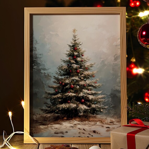 Christmas Tree Print Vintage Christmas Wall Art Moody Winter Wall Art Farmhouse Christmas Decor Holiday Wall Art Wall Art