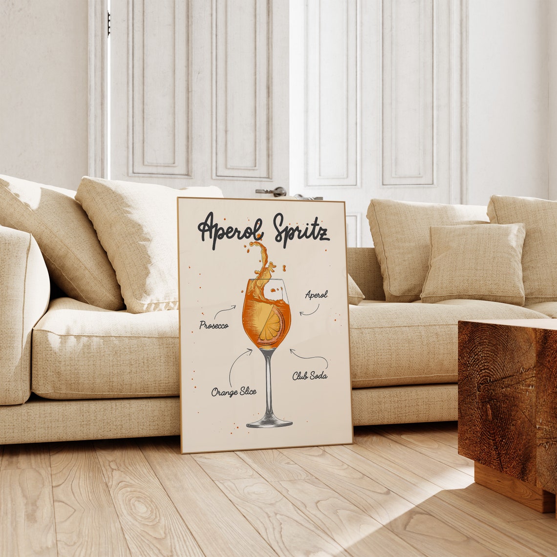 Aperol Spritz Cocktail Recipe Glass Illustration Cream Kitchen Poster - Image 2
