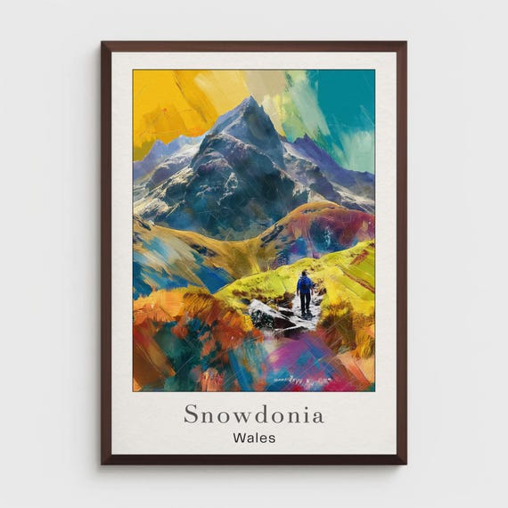 Snowdonia Wales Travel Poster Print Snowdon Mountain Art