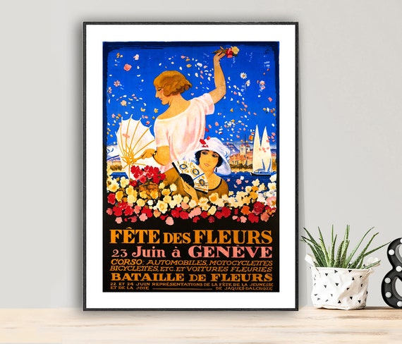 Fete Des Fleurs Geneve Vintage Travel Poster Poster Paper Or Print Gift Idea Wall Decor