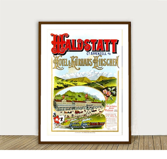 Haldstatt Appenzell Hotel Kurhaus Hirschen Austria Vintage Travel Poster Retro Haldstatt Poster Gift Idea Wall Decor