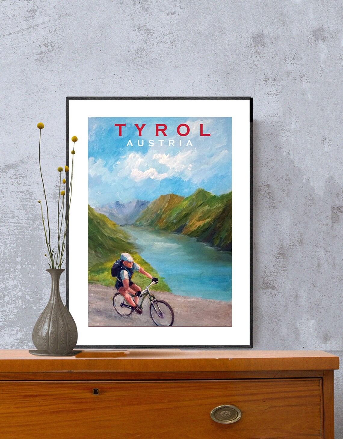 Tyrol Austria Alpine Lake Mountain Biking Vintage Travel Poster