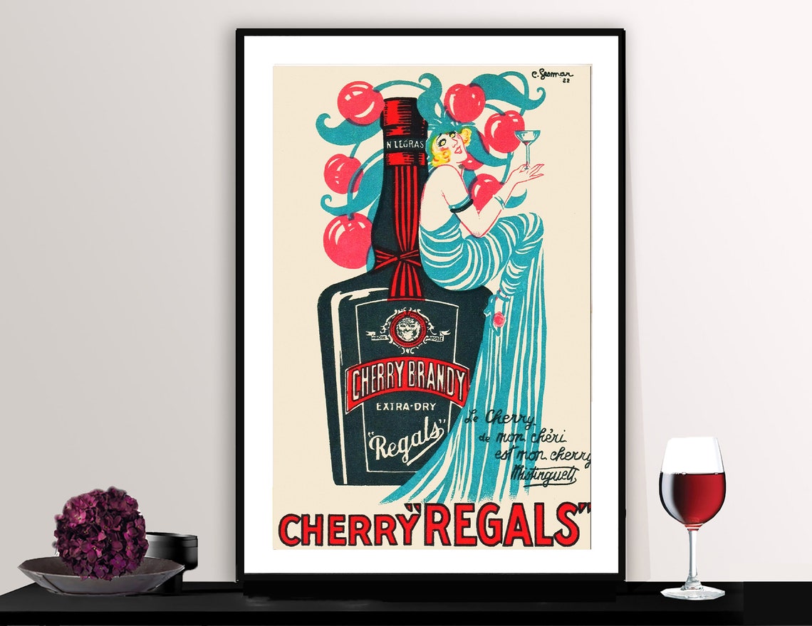 Cherry Regals Extra Dry Cherry Brandy Vintage Advertising Poster