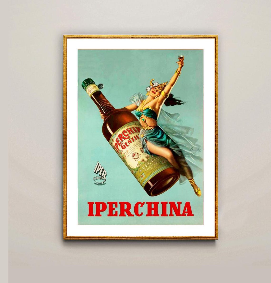 Iperchina Italian Liquore Vintage Dance Bottle Advertising Poster - Image 2