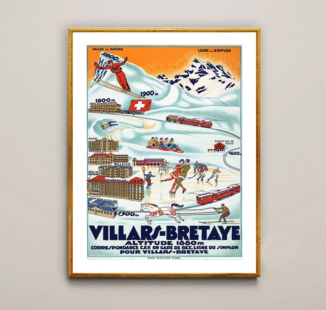 Villars Bretaye Suisse Vintage Ski Travel Poster - Image 2