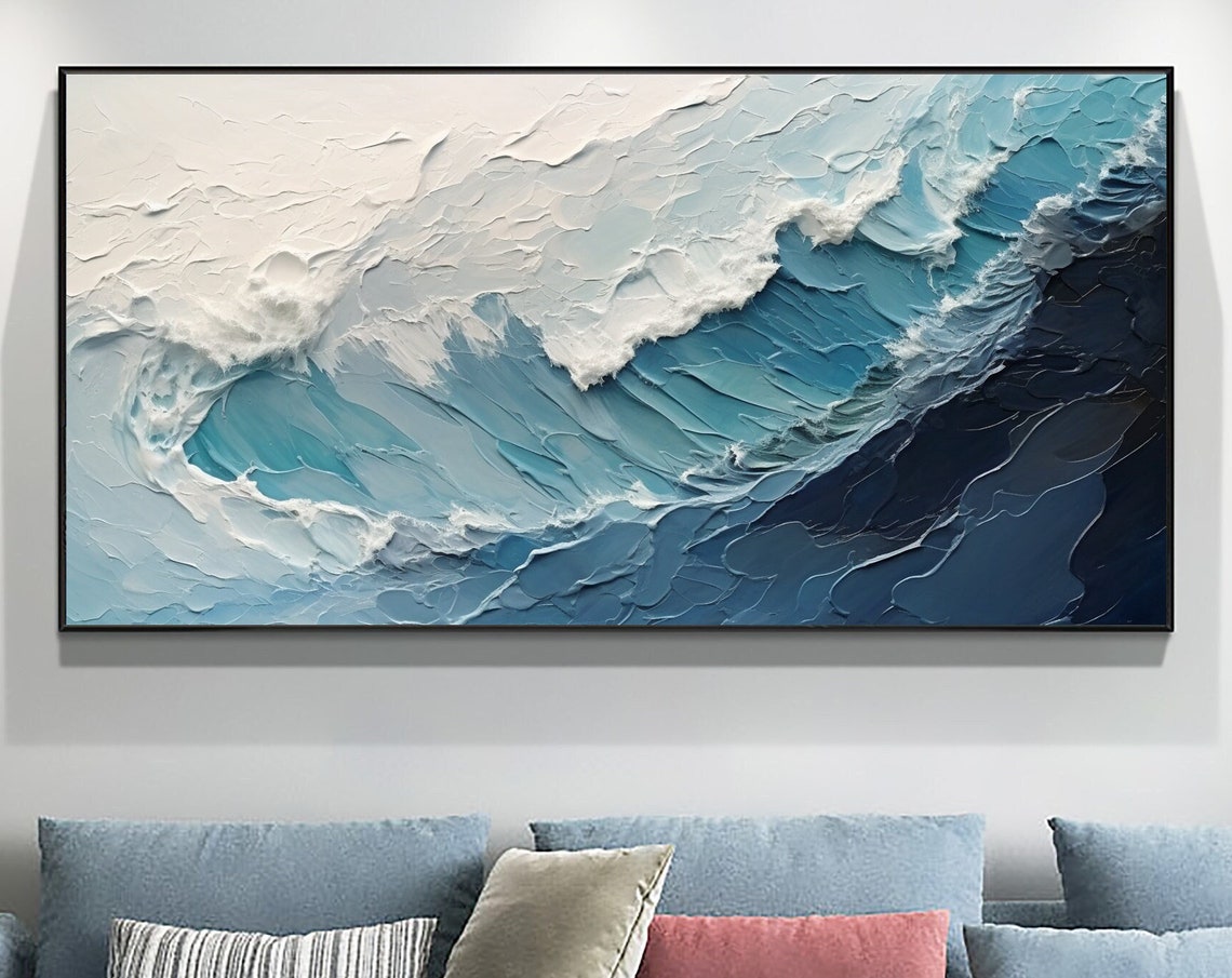 Powerful Blue Ocean Wave Curling With White Foam Crest Poster