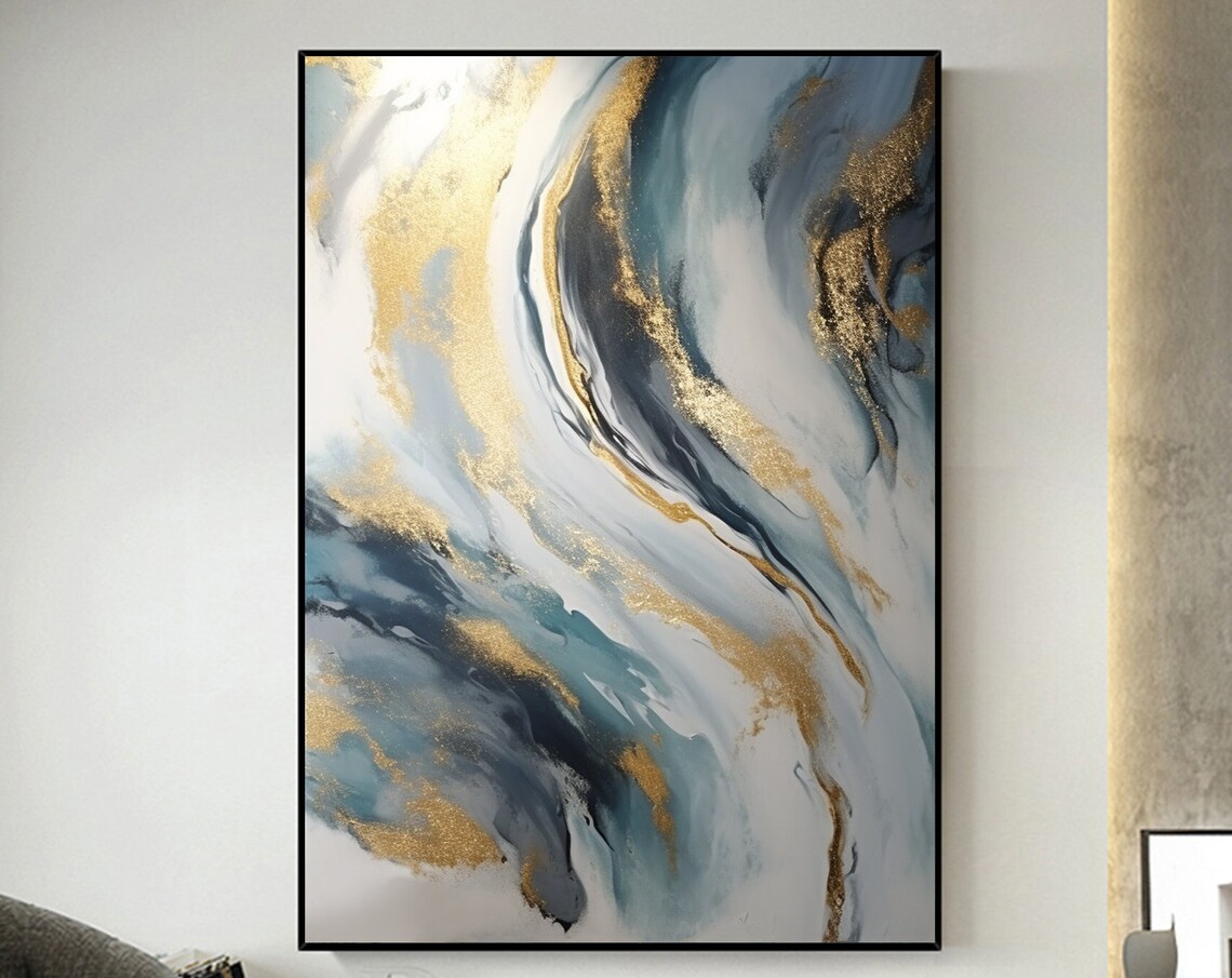 Blue Marble with Gold Foil Luxury Abstract Texture Art Poster