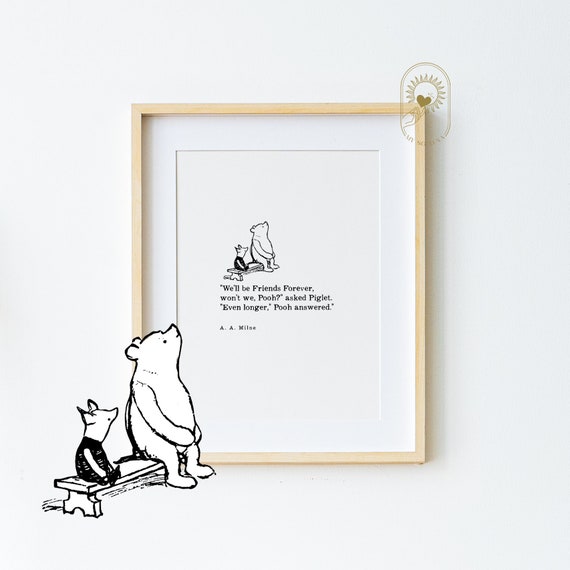 Minimalist Winnie The Pooh Christening Nursery Art Print