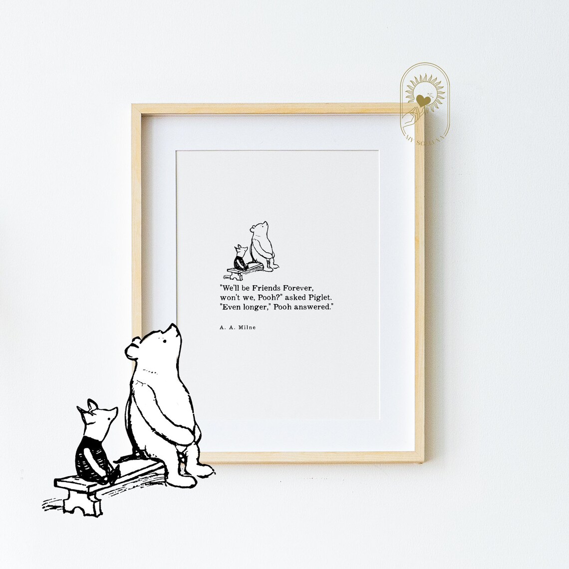 Minimalist Winnie The Pooh Christening Nursery Art Print