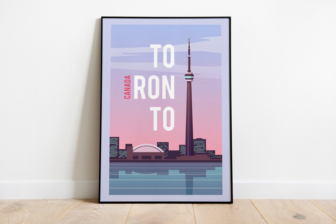 Toronto CN Tower Canada Pink Sunset Skyline Cityscape Travel Poster