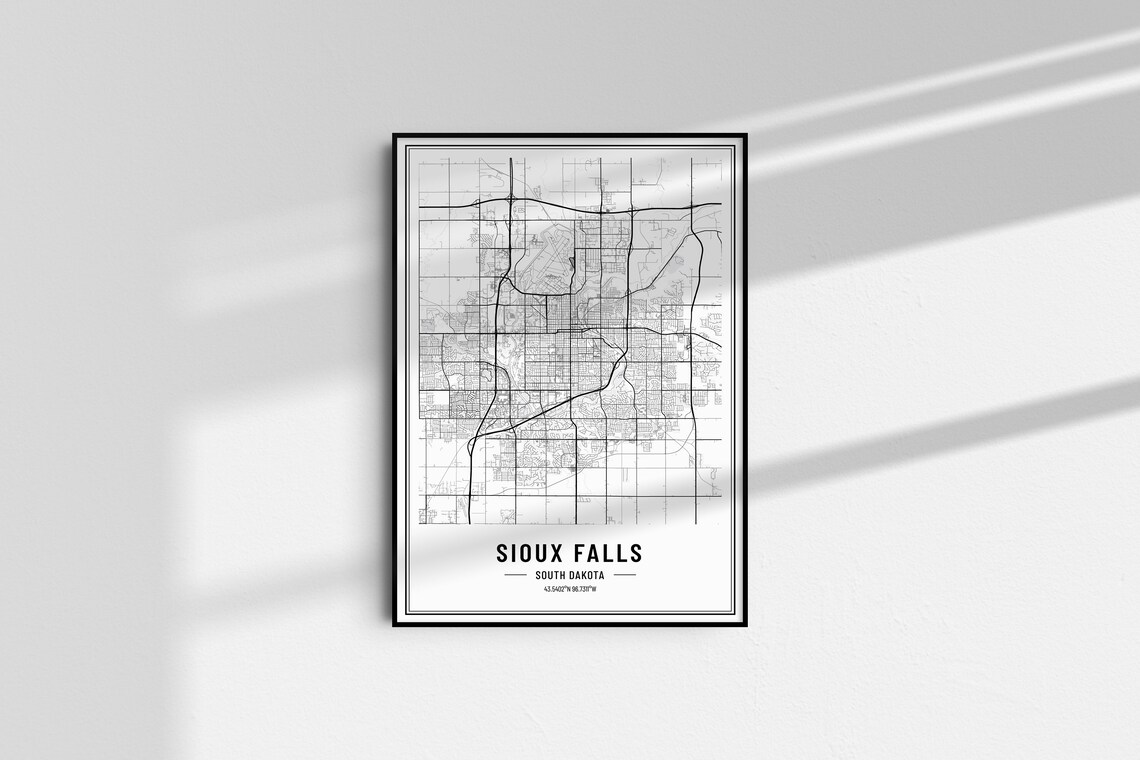 Sioux Falls South Dakota Street Map Black and White Minimalist City Poster - Image 5