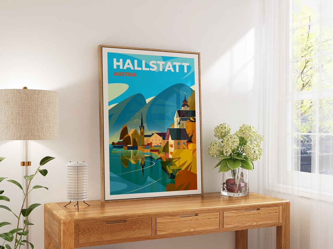 Hallstatt Austria Alpine Lake Village Church Scenic Travel Poster - Image 3