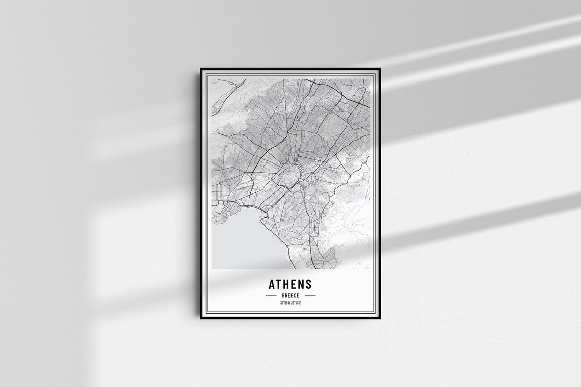 Athens Greece Minimalist Black White City Street Map Art Poster - Image 3